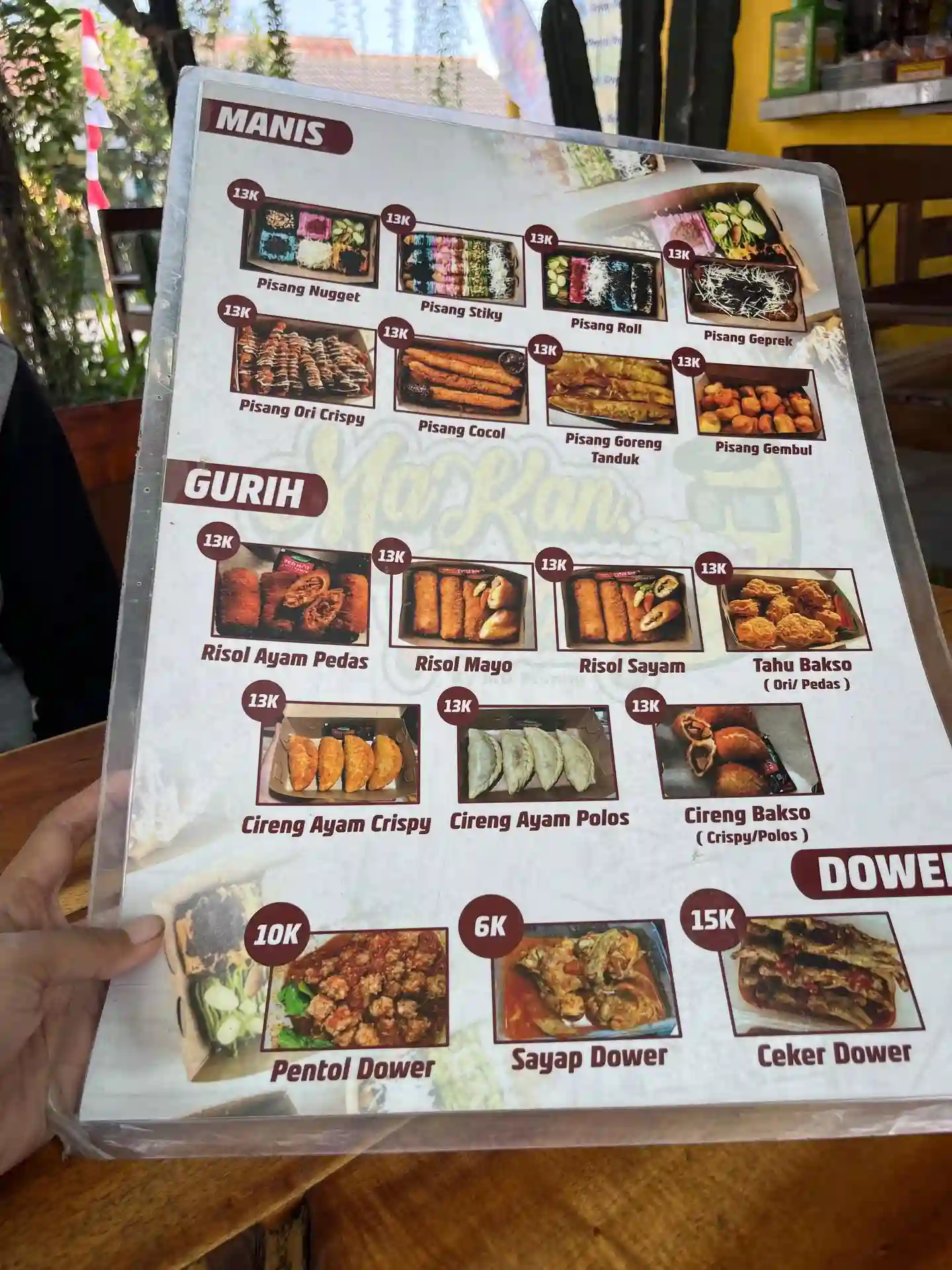 Menu di warung makan pisang blitar